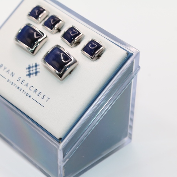 Ryan Seacrest Mens Rhodium Rectangle Shape Tuxedo Cufflinks Studs NWT - Picture 2 of 2